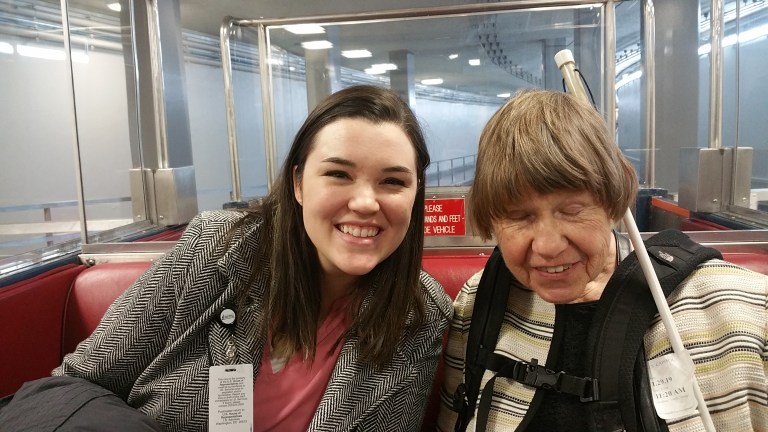 Dana Ard with Rep,. Mike Simpson’s intern, Kelli Englebee, on the train between the House & Senate sides of the U.S. Capitol