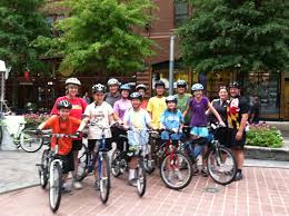 A group riding bicycles